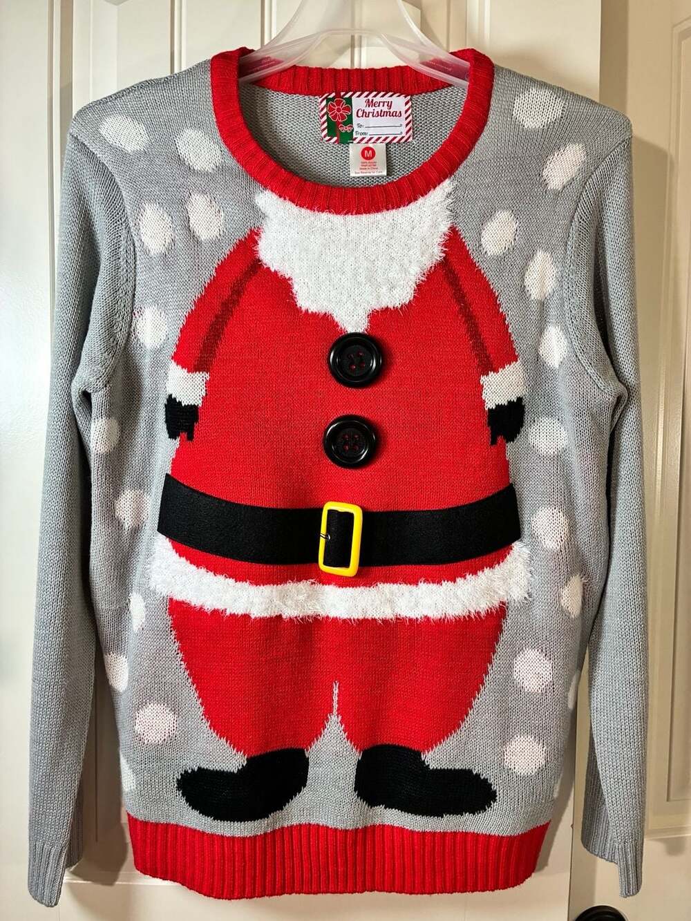 Merry Christmas Santa Suit Ugly Christmas Sweater Grey Medium